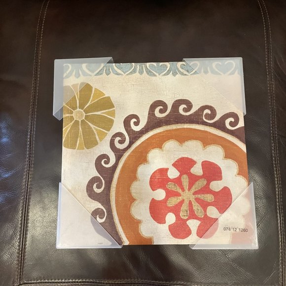 NEW Canvas Print 2 Piece Set Wall Art Decor 12"x12" each Cream Brown Orange Blue - Picture 2 of 4